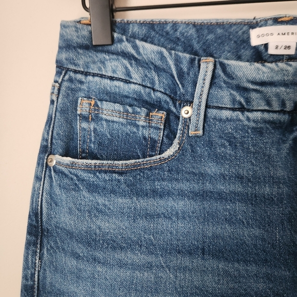 Good American | High Waist Button Front Split Hem Straight Leg Jeans - Size 2/26 - Picture 5 of 11